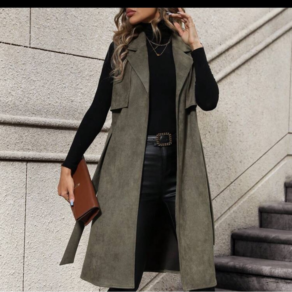 Olive long vest coat